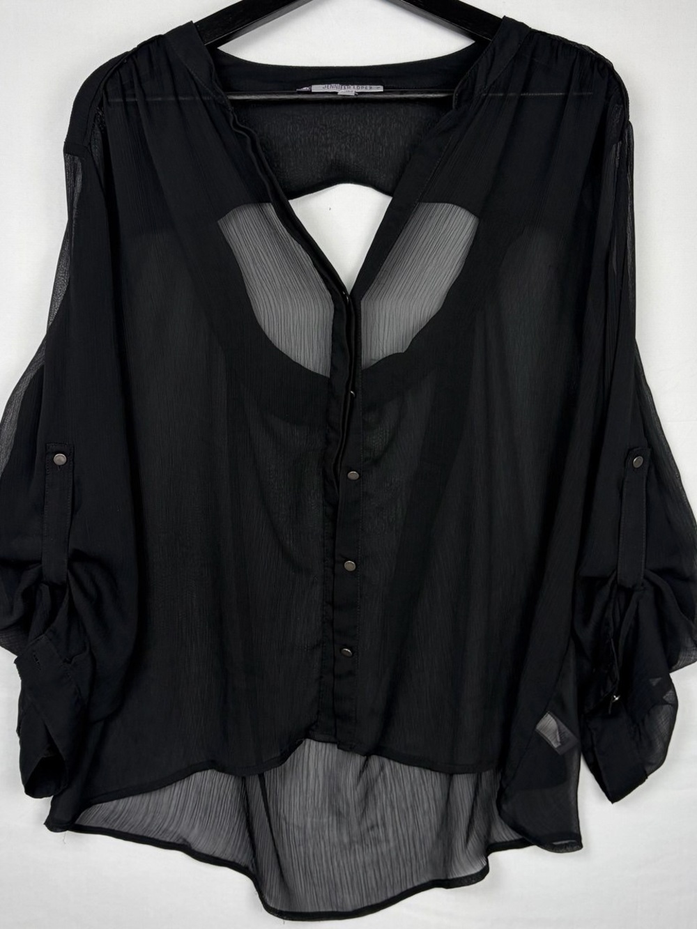 Jennifer Lopez Black Sheer Button-Up Blouse